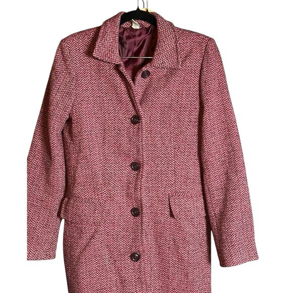 Old Navy Jackets & Blazers - Vintage Y2K Wool Houndstooth Winter Coat Women's Size Medium Pink Purple & Red
